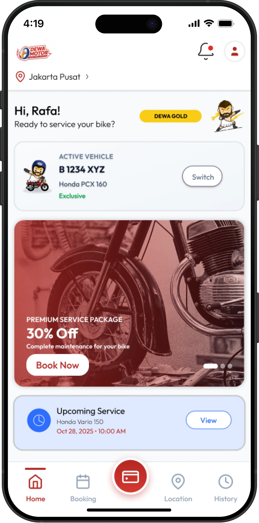 Tampilan aplikasi Dewa Motor